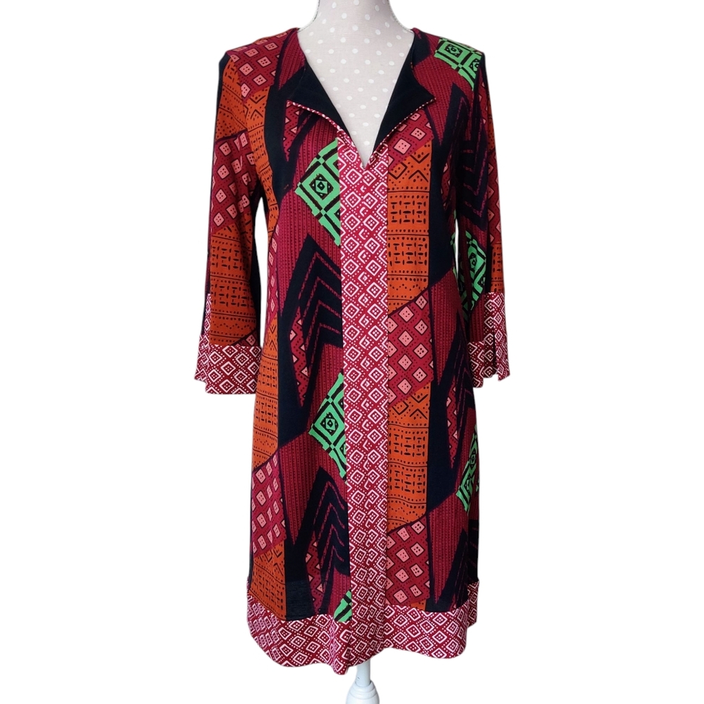 DIANE VON FURSTERNBERG 'Rose' Silk Tunic Dress 10 Tribal Print Mini